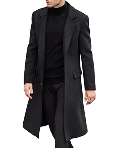 SOMTHRON Men's Casual Trench Coat Slim Fit Notched Collar Long Jacket Overcoat 3XL | Elegant Winter Outerwear thumbnail 1