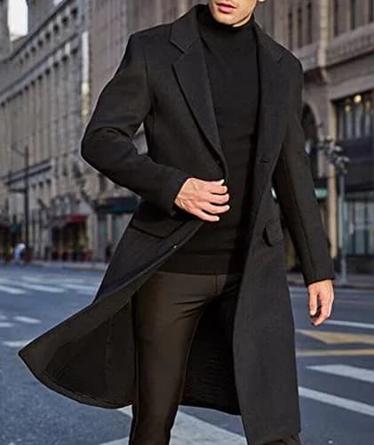SOMTHRON Men's Casual Trench Coat Slim Fit Notched Collar Long Jacket Overcoat 3XL | Elegant Winter Outerwear thumbnail 5