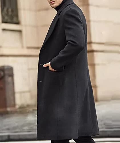 SOMTHRON Men's Casual Trench Coat Slim Fit Notched Collar Long Jacket Overcoat 3XL | Elegant Winter Outerwear thumbnail 6