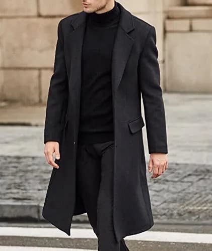 SOMTHRON Men's Casual Trench Coat Slim Fit Notched Collar Long Jacket Overcoat 3XL | Elegant Winter Outerwear thumbnail 3