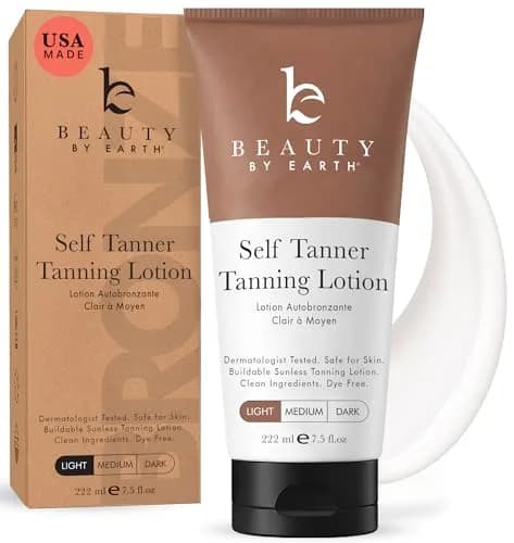 Beauty by Earth Natural Self Tanner Lotion for Face & Body, Gradual Tan, 222ml (7.5 Fl Oz) | Streak-Free, Organic Ingredients — Fair to Medium