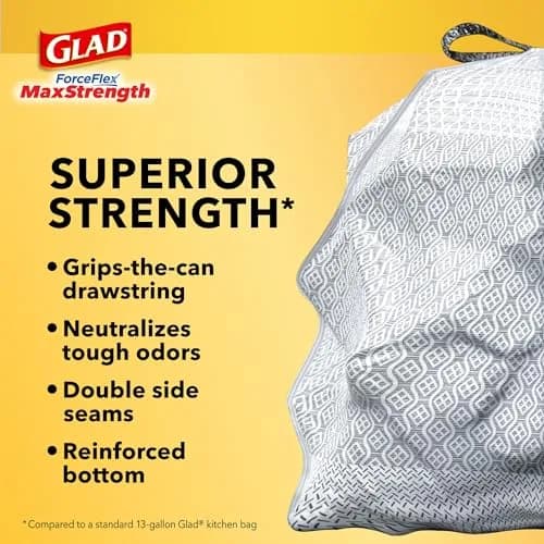 Glad ForceFlex MaxStrength Tall Kitchen Trash Bags 13 Gallon, 90 Count | Lemon Fresh Bleach Scent thumbnail 4