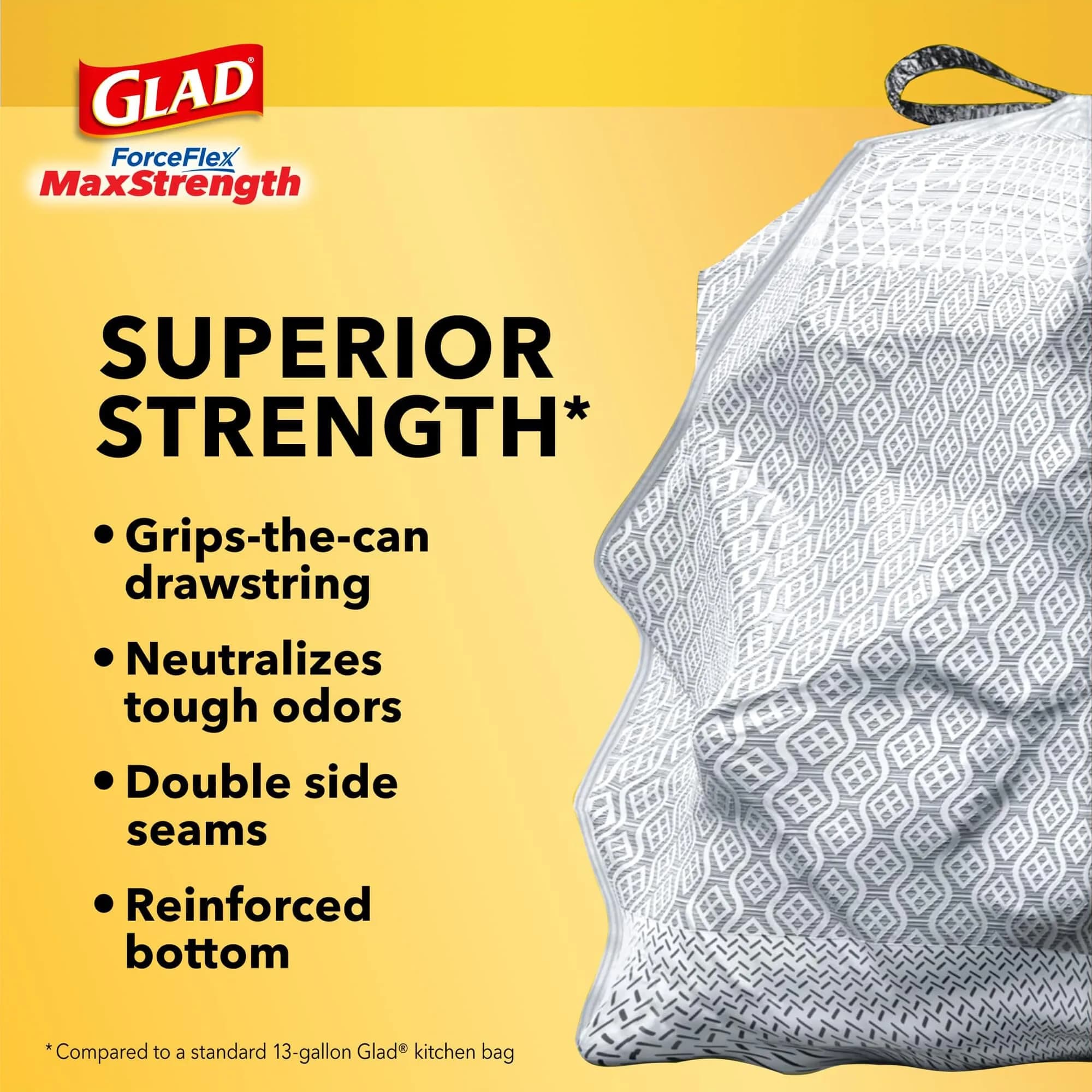 Glad ForceFlex MaxStrength Tall Kitchen Trash Bags 90 Count Lemon Fresh Bleach | USA Import with Clorox - view 4