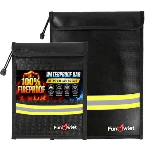 FunOwlet Fireproof Waterproof Money Document Bag 2 Pack | Fire & Water Resistant Organizer (15 x 11 & 10 x 7.8 inches) thumbnail 1