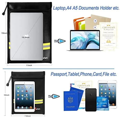 FunOwlet Fireproof Waterproof Money Document Bag 2 Pack | Fire & Water Resistant Organizer (15 x 11 & 10 x 7.8 inches) thumbnail 2