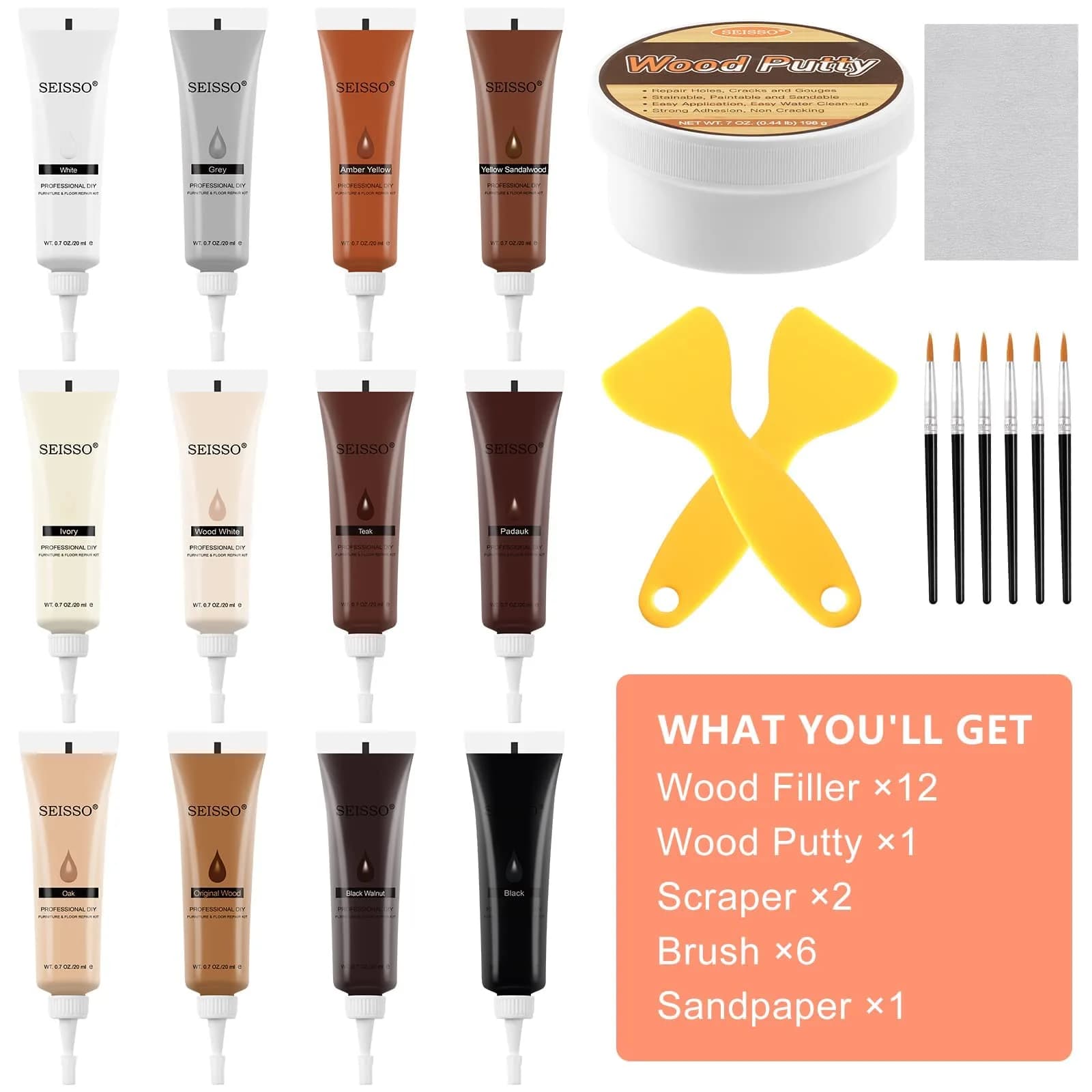SEISSO Wood Furniture Repair Kit 17-Piece Set | Fix Scratches, Dents, and Cracks on Wood - view 2