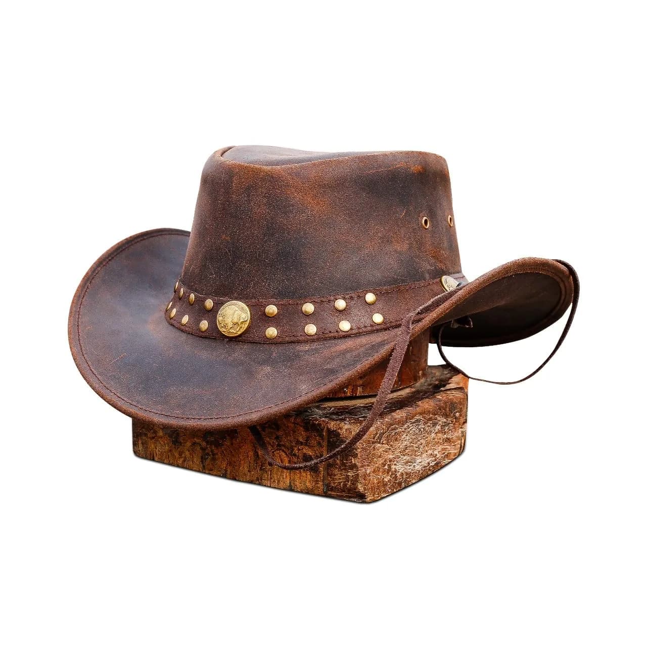 HADZAM Leather Cowboy Hat - Dark Brown, Large | Vintage Western Outback Style - main product image