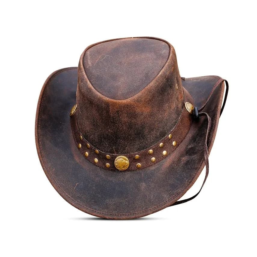 HADZAM Leather Cowboy Hat - Dark Brown, Large | Vintage Western Outback Style - view 2