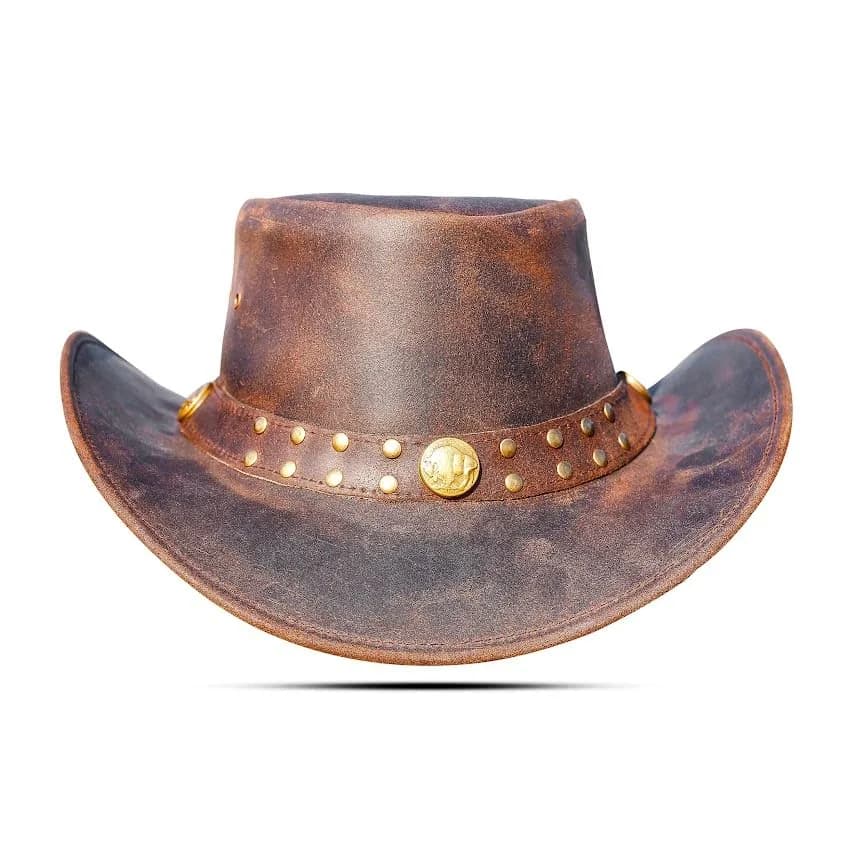 HADZAM Leather Cowboy Hat - Dark Brown, Large | Vintage Western Outback Style - view 3