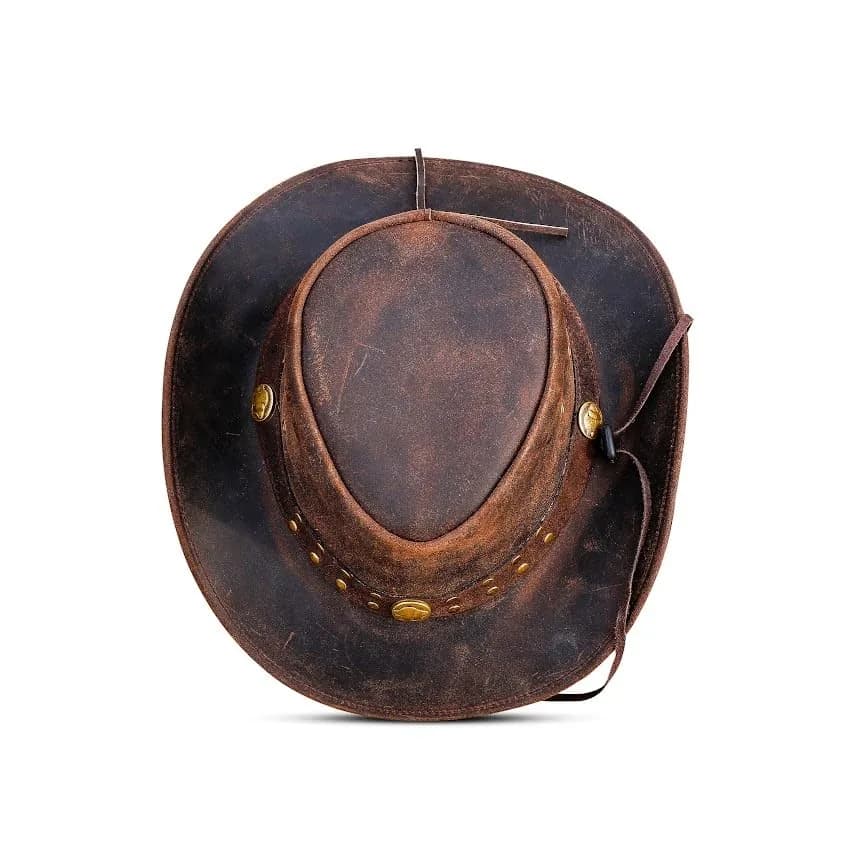 HADZAM Leather Cowboy Hat - Dark Brown, Large | Vintage Western Outback Style thumbnail 4