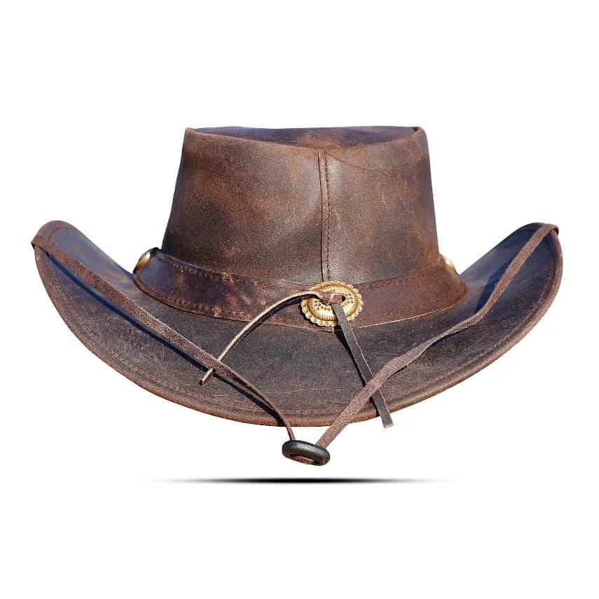 HADZAM Leather Cowboy Hat - Dark Brown, Large | Vintage Western Outback Style - view 5