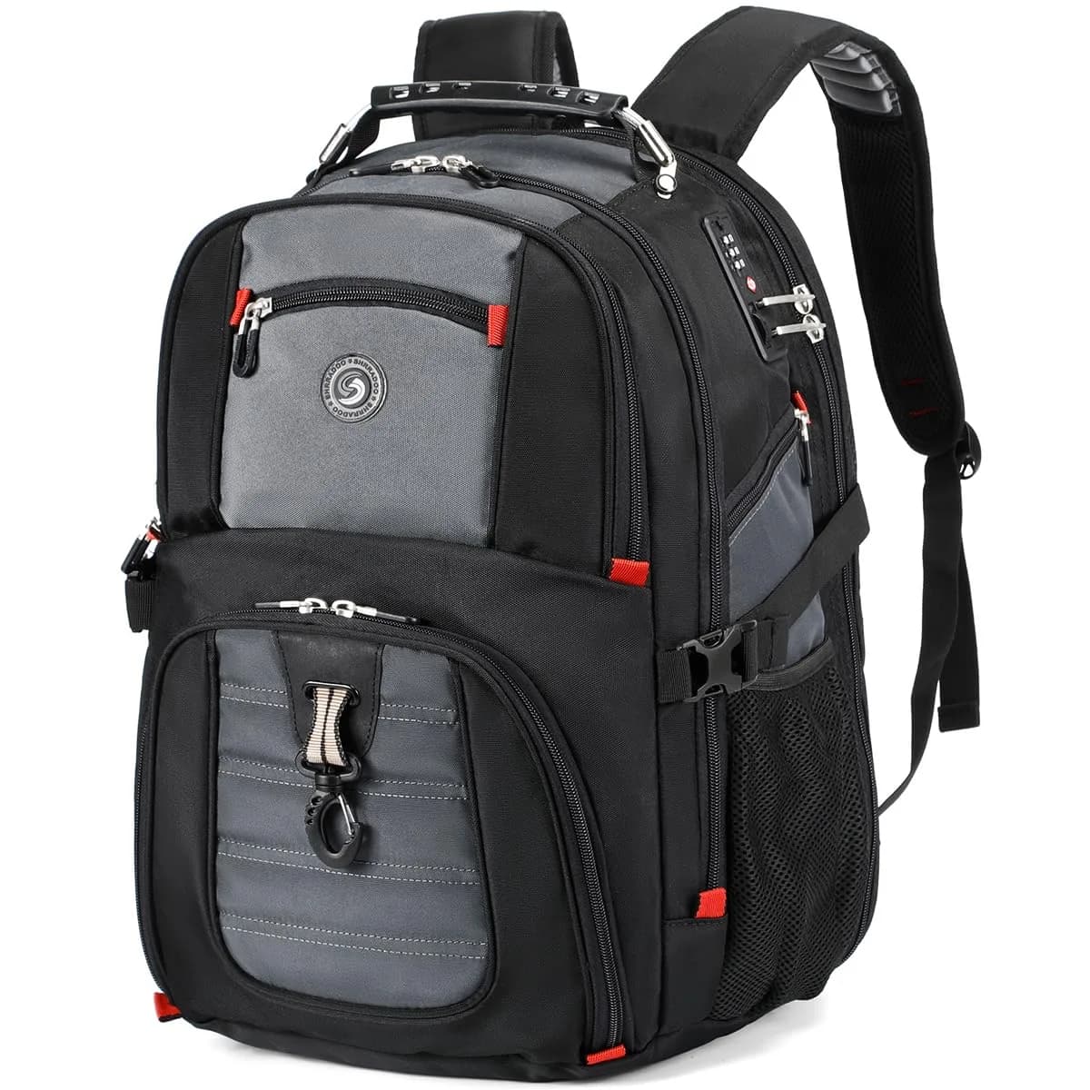 SHRRADOO Extra Large Travel Laptop Backpack for Men, Work College Backpacks | 50L Capacity, Fits 17 Inch Laptops, Water-Resistant — Grey