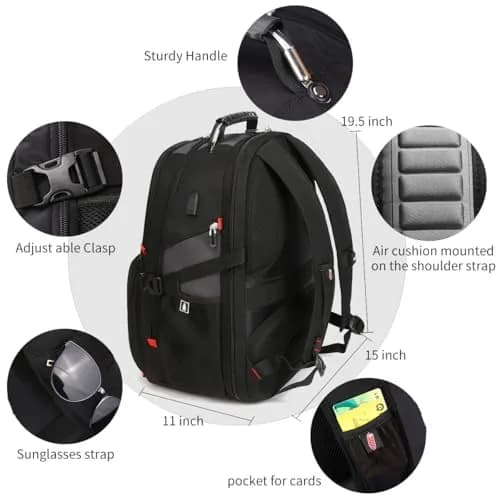 SHRRADOO Extra Large Travel Laptop Backpack for Men, Work College Backpacks | 50L Capacity, Fits 17 Inch Laptops, Water-Resistant thumbnail 3