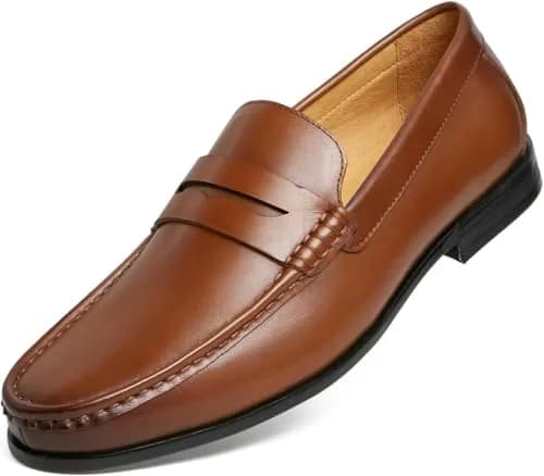 Journey West Mens Dress Shoes Slip on Penny Loafers Tan 12 | Classic Leather Formal Footwear thumbnail 1