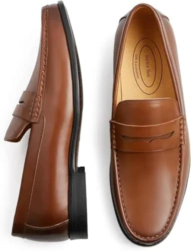 Journey West Mens Dress Shoes Slip on Penny Loafers Tan 12 | Classic Leather Formal Footwear thumbnail 4