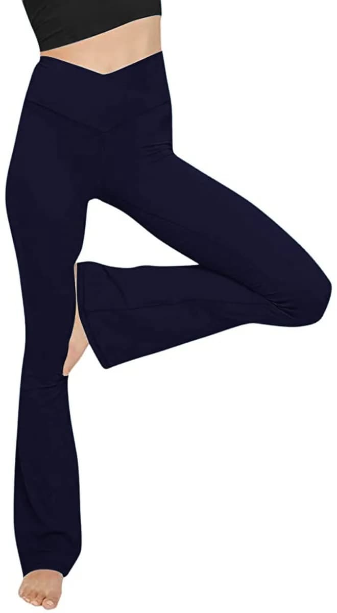 TOPYOGAS Women's Casual Bootleg Yoga Pants V Crossover High Waisted Flare Workout Pants Leggings Navy Blue | Comfortable, High-Waisted Flared Yoga Leggings — Navy Blue / Medium