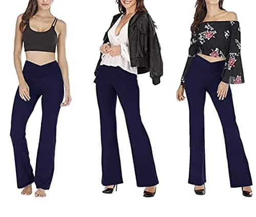 TOPYOGAS Women's Casual Bootleg Yoga Pants V Crossover High Waisted Flare Workout Pants Leggings Navy Blue | Comfortable, High-Waisted Flared Yoga Leggings thumbnail 2