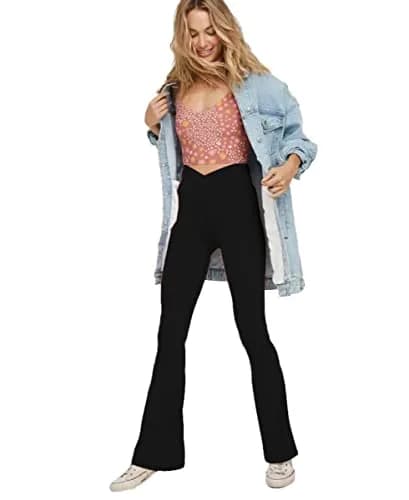 TOPYOGAS Women's Casual Bootleg Yoga Pants V Crossover High Waisted Flare Workout Pants Leggings Black | Flared, High Rise, Casual Fit, 30.71 in inseam thumbnail 2