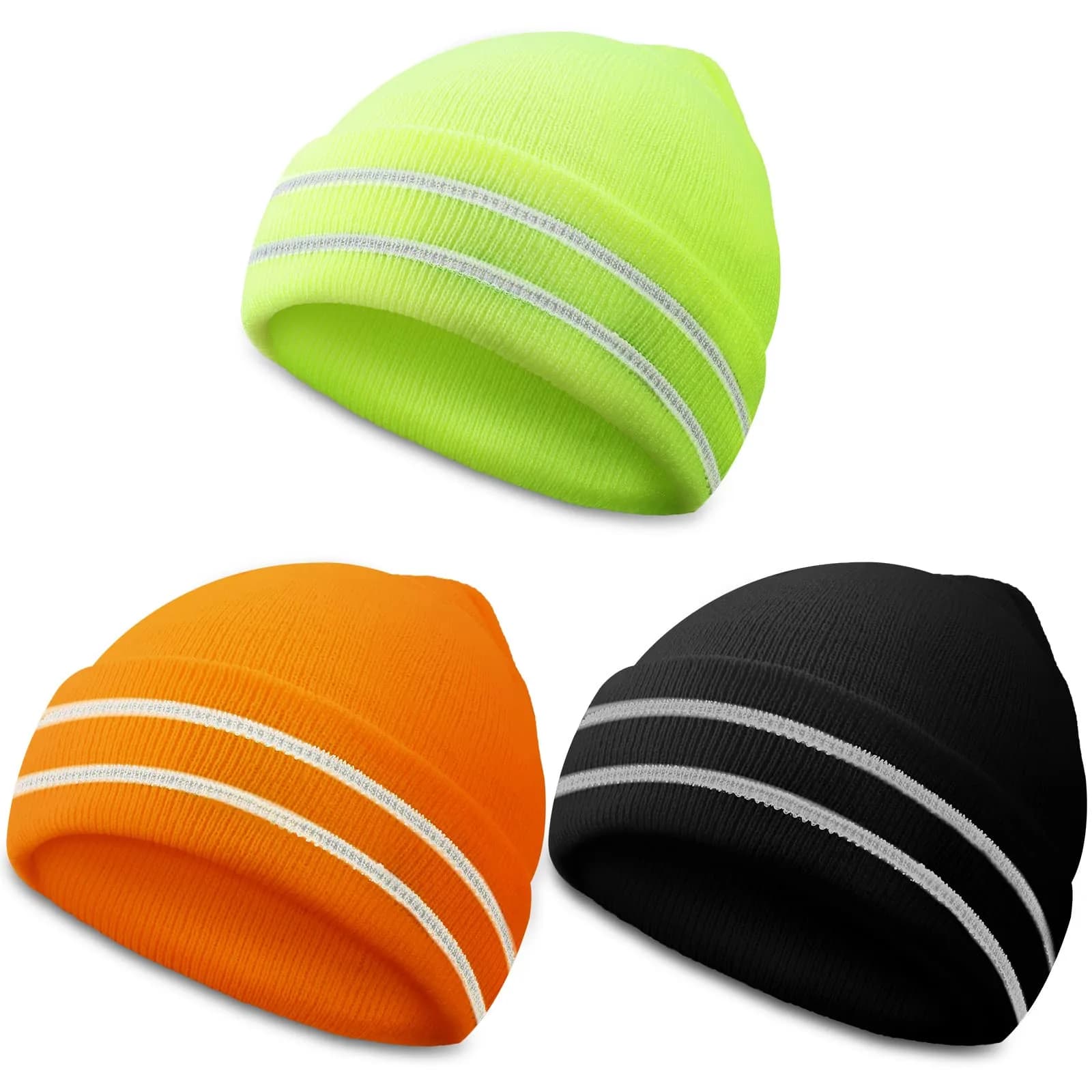 JenPen Reflective Beanie Safety Hat High Visibility Yellow, Orange, Black | Winter Knit Cap for Night Running & Cycling