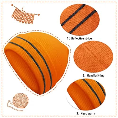 JenPen Reflective Beanie Safety Hat High Visibility Yellow, Orange, Black | Winter Knit Cap for Night Running & Cycling thumbnail 4