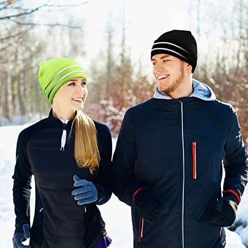 JenPen Reflective Beanie Safety Hat High Visibility Yellow, Orange, Black | Winter Knit Cap for Night Running & Cycling thumbnail 5