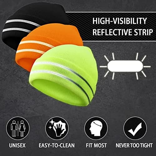 JenPen Reflective Beanie Safety Hat High Visibility Yellow, Orange, Black | Winter Knit Cap for Night Running & Cycling thumbnail 2