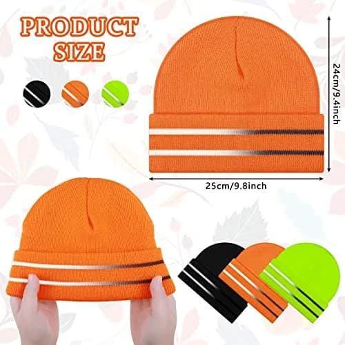 JenPen Reflective Beanie Safety Hat High Visibility Yellow, Orange, Black | Winter Knit Cap for Night Running & Cycling thumbnail 3