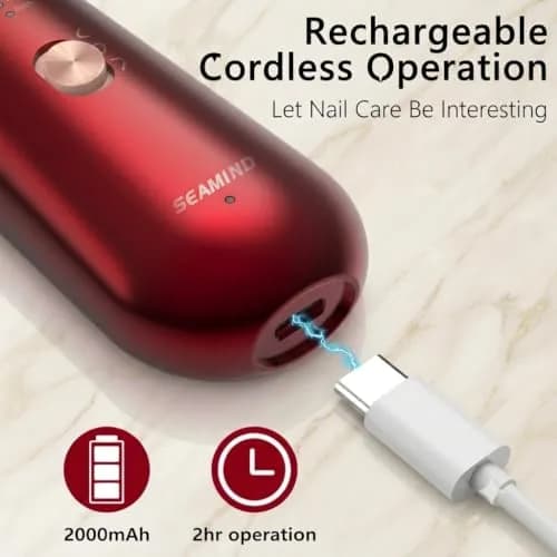 SEAMIND 5-in-1 Electric Nail File Kit, Cordless Manicure Pedicure Set, Red | 2900-4200 RPM thumbnail 4