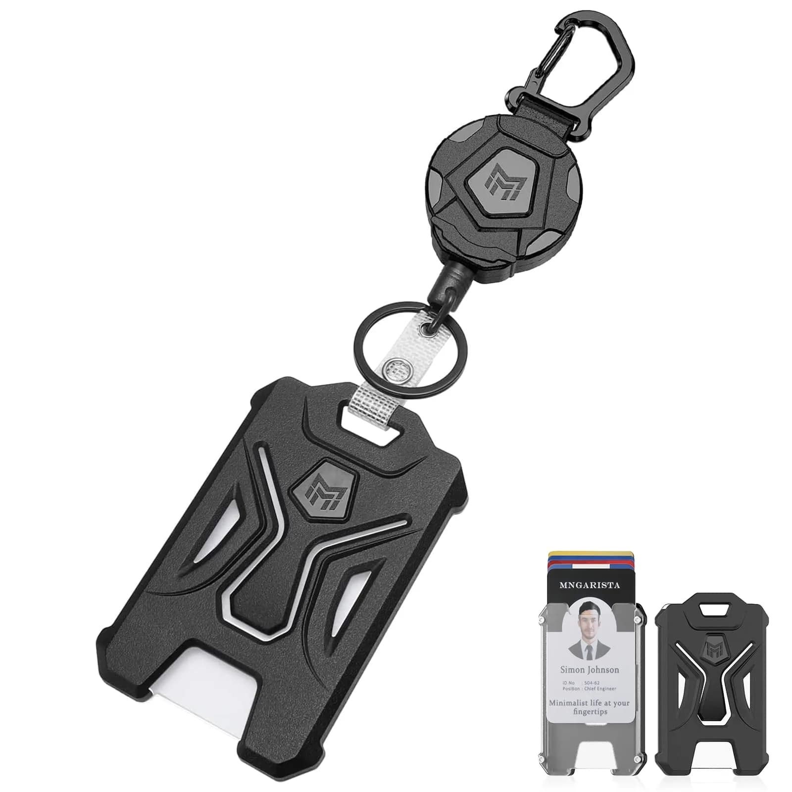 MNGARISTA Black PC Retractable Badge Holder with Carabiner Clip & 31.5" Reel - main product image