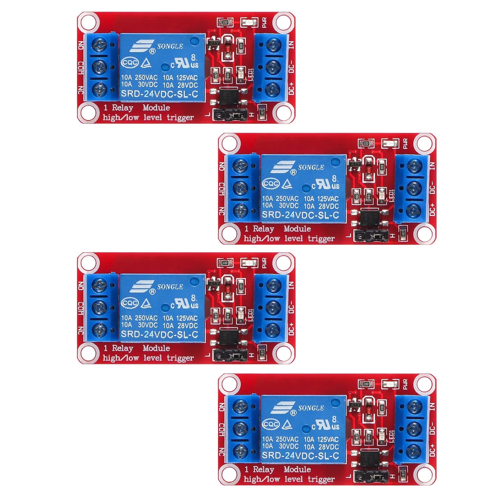 AEDIKO 24V Relay Module 4pcs | 1 Channel Relay Board with Optocoupler Support — 24V-4pcs