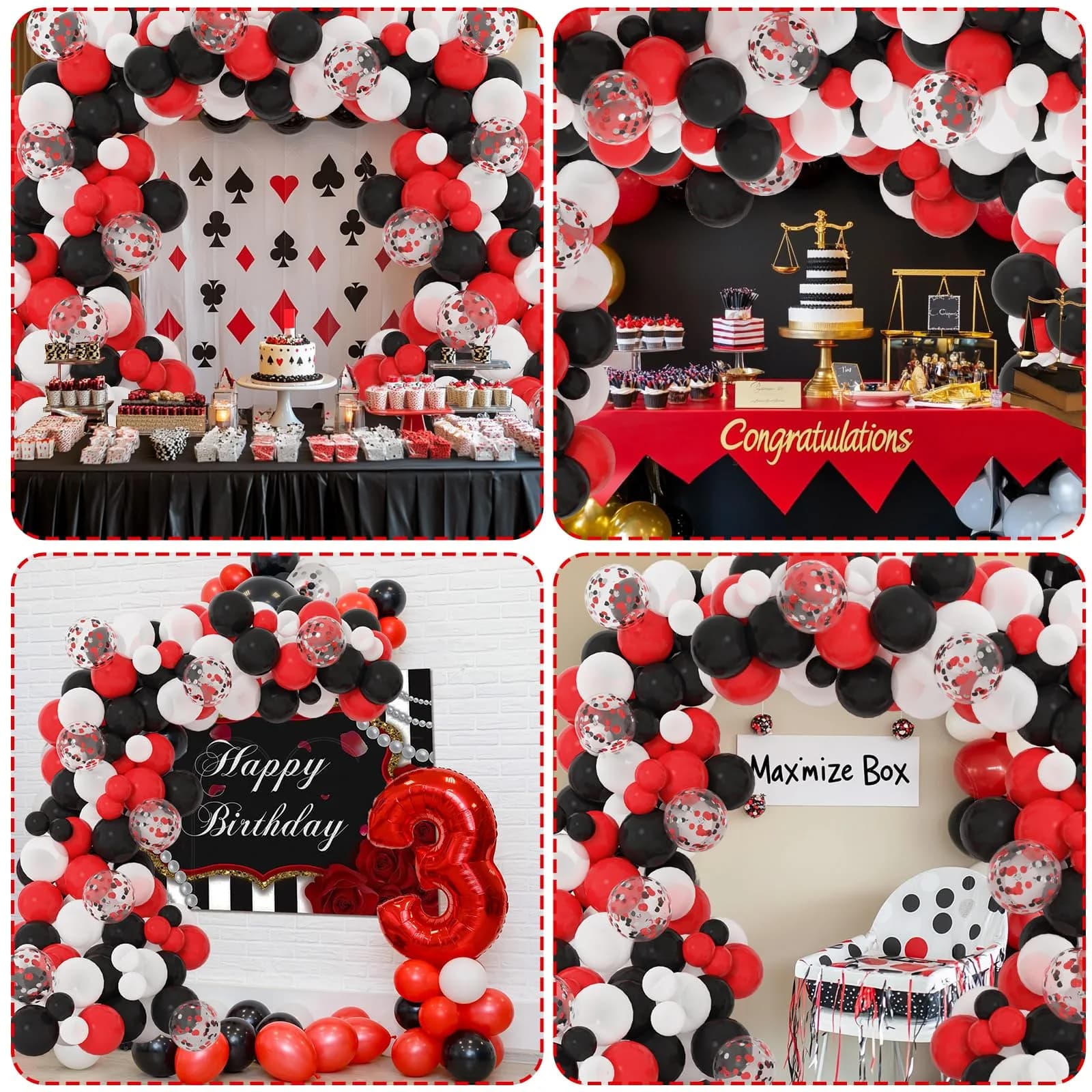 RUBFAC Red Black White Balloon Arch Kit 129pcs | Assorted Colors Party Decorations - view 7