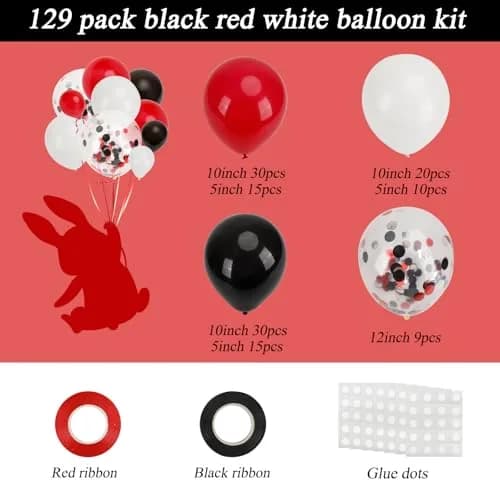 RUBFAC Red Black White Balloon Arch Kit 129pcs | Assorted Colors Party Decorations thumbnail 2