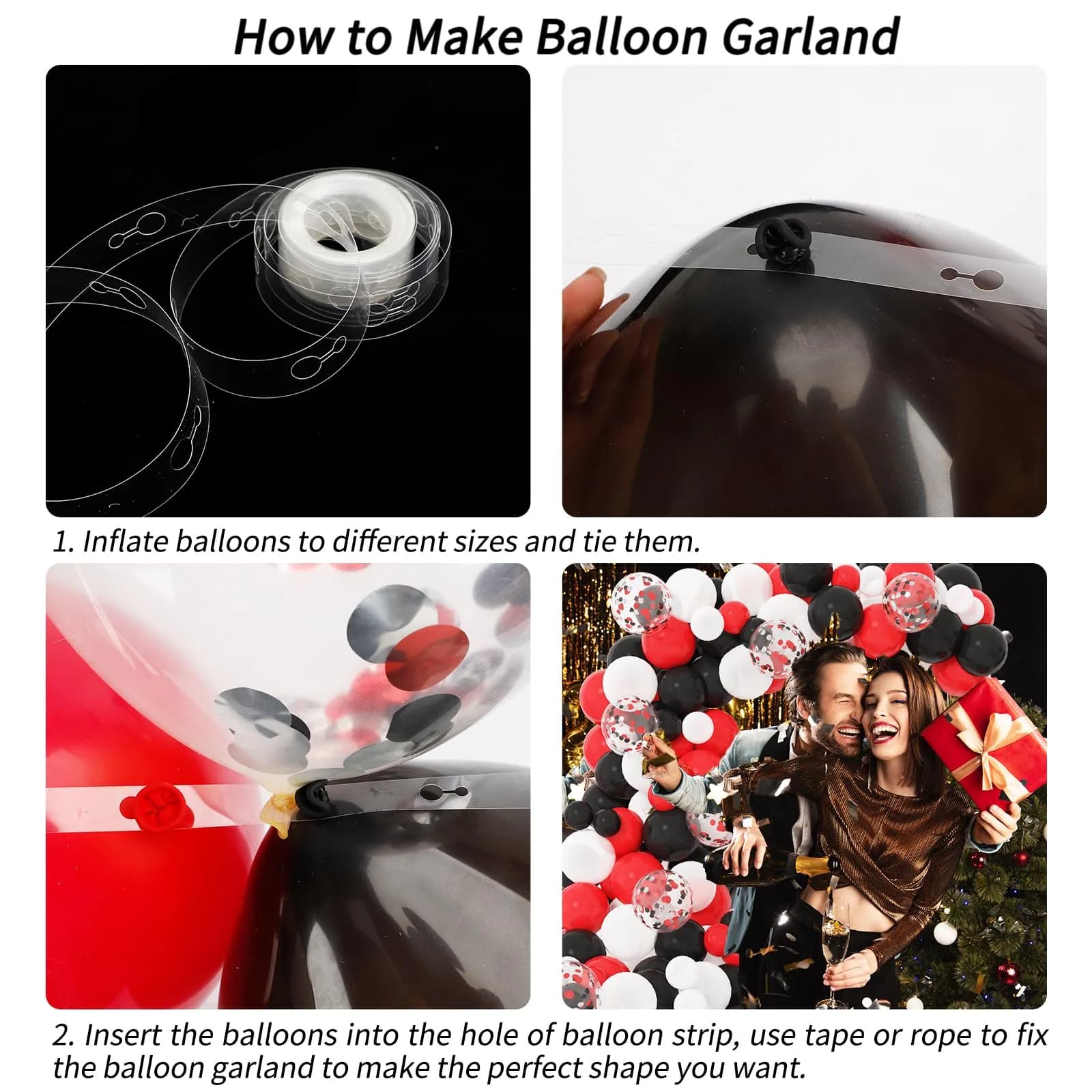 RUBFAC Red Black White Balloon Arch Kit 129pcs | Assorted Colors Party Decorations - view 4
