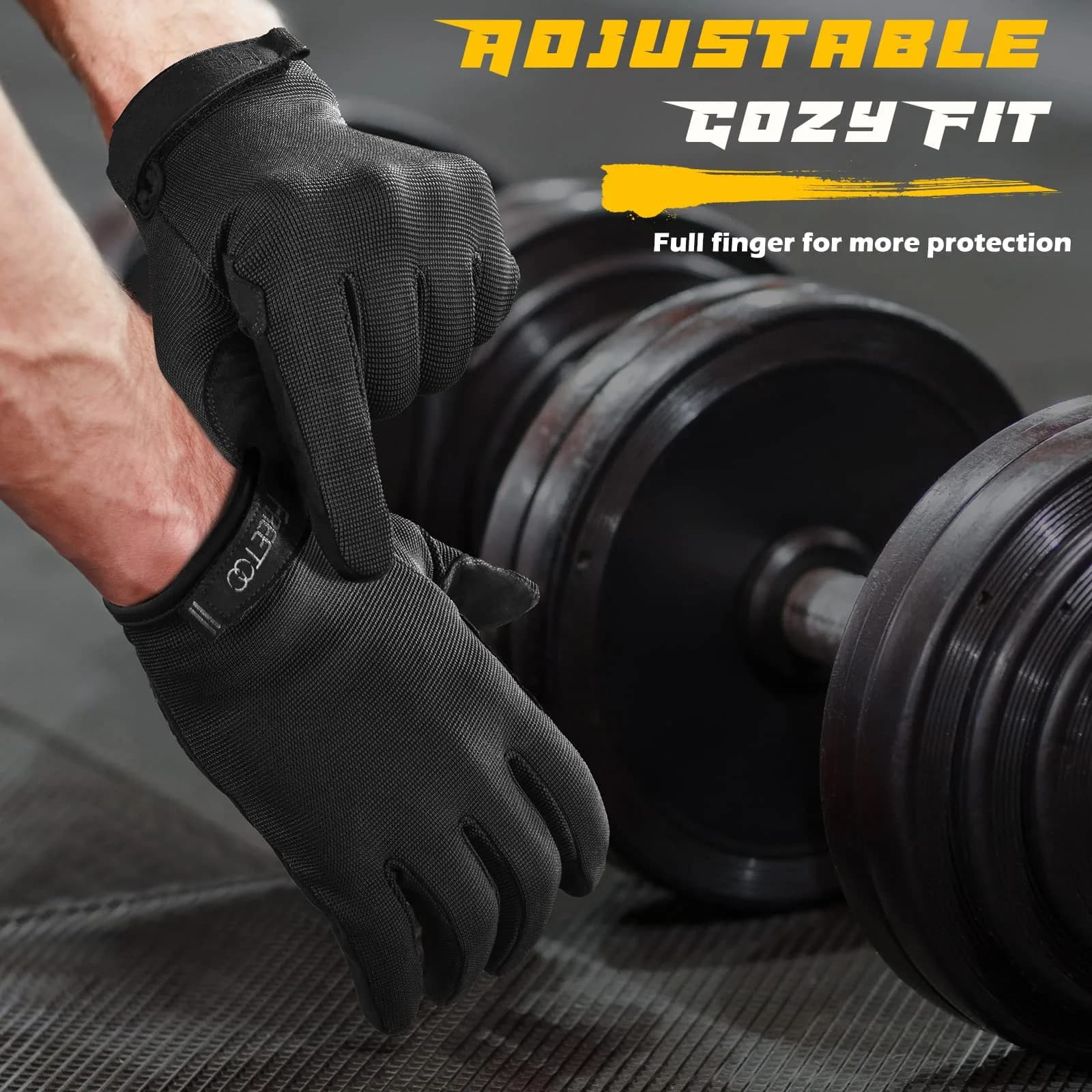 FREETOO Full-Finger Workout Gloves for Men, Padded Gym Gloves with Grip, Black, X-Large | Breathable & Stretchable - view 4