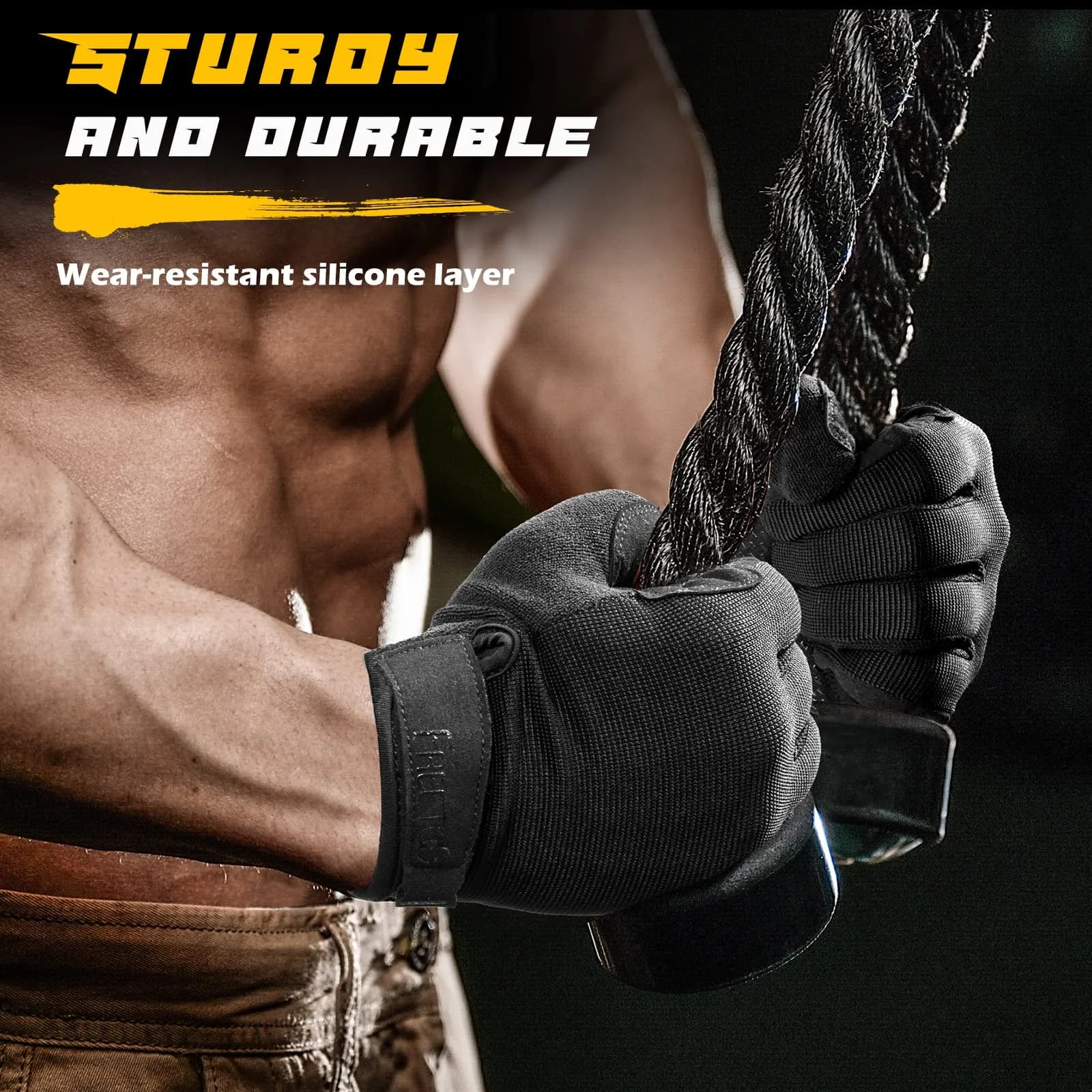 FREETOO Full-Finger Workout Gloves for Men, Padded Gym Gloves with Grip, Black, Medium | Breathable & Stretchable - view 3