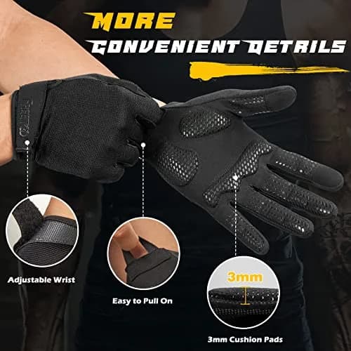 FREETOO Full-Finger Workout Gloves for Men, Padded Gym Gloves with Grip, Size Small Black | Breathable & Stretchable thumbnail 2