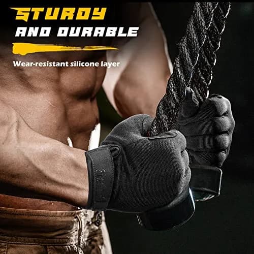 FREETOO Full-Finger Workout Gloves for Men, Padded Gym Gloves with Grip, Size Small Black | Breathable & Stretchable thumbnail 3