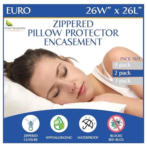 Four Seasons Essentials Euro Size Pillow Protectors (Set of 2) 66x66 cm (26x26 Inch) | Waterproof Hypoallergenic Zippered Encasement thumbnail 7