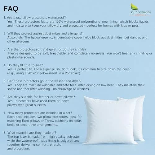 Four Seasons Essentials Euro Size Pillow Protectors (Set of 2) 66x66 cm (26x26 Inch) | Waterproof Hypoallergenic Zippered Encasement thumbnail 8