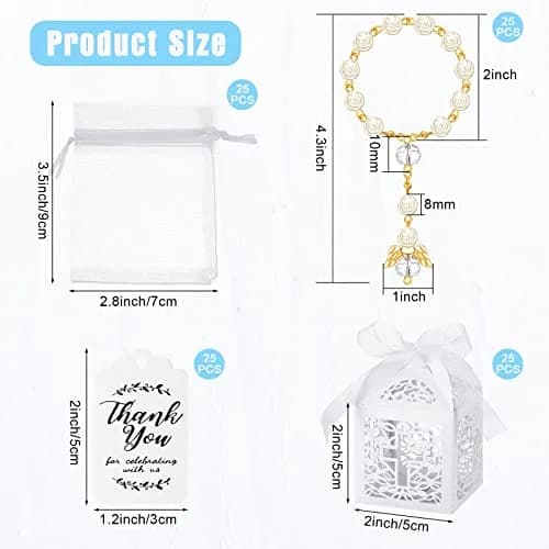 MTLEE 100 Pcs Baptism Rosary Set with Gift Boxes, Organza Bags & Thank You Cards | Gold thumbnail 2