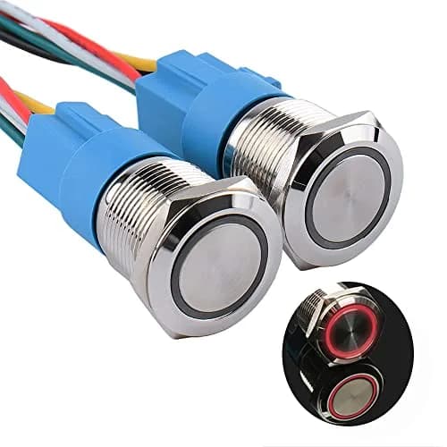 JIQI 19mm Waterproof Metal Push Button Switch 12V-24V | IP66 LED On Off (Red) thumbnail 1