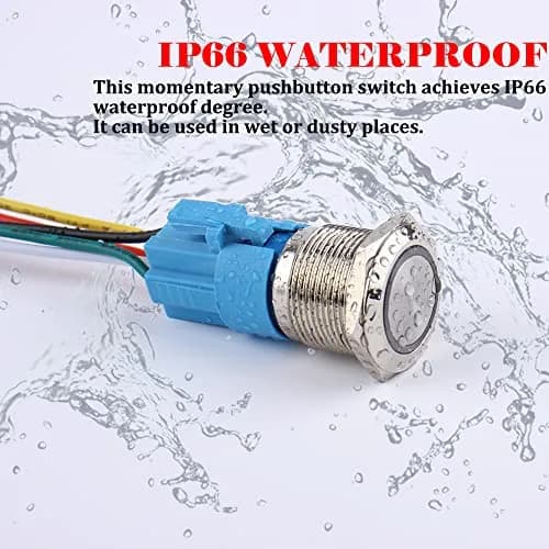JIQI 19mm Waterproof Metal Push Button Switch 12V-24V | IP66 LED On Off (Red) thumbnail 4
