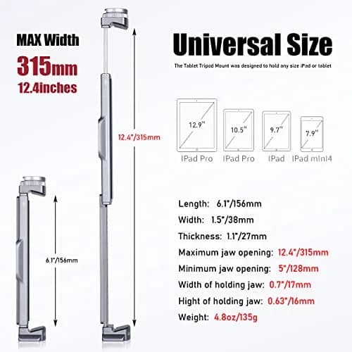 ARNARKOK Full Metal Tablet Tripod Mount 7.9-12.9 Inch | Slim Aluminum Design for Steady Filming thumbnail 3