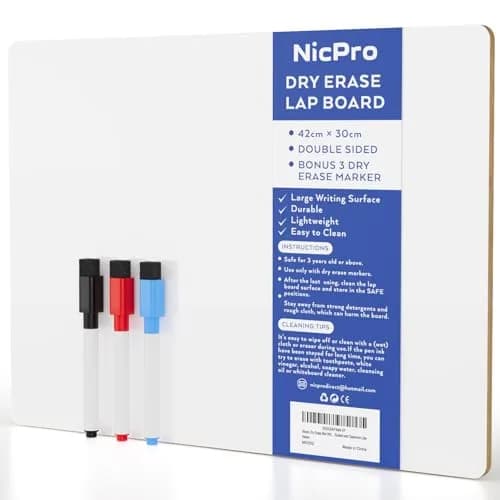 Nicpro 12 x 16 inches Double Sided Dry Erase Lap Board with 3 Pens | Portable Learning Whiteboard for Students thumbnail 1