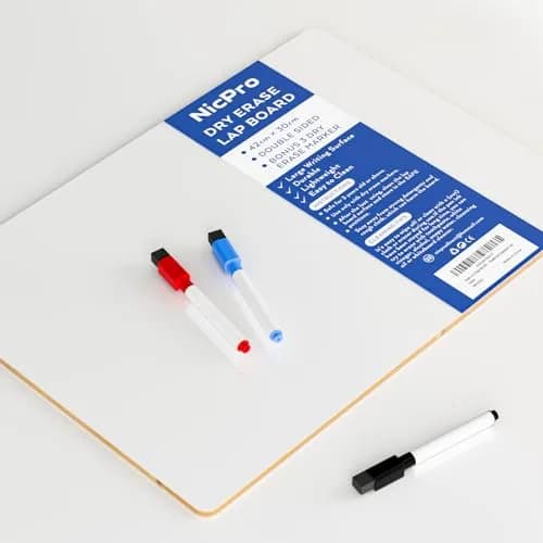 Nicpro 12 x 16 inches Double Sided Dry Erase Lap Board with 3 Pens | Portable Learning Whiteboard for Students thumbnail 6
