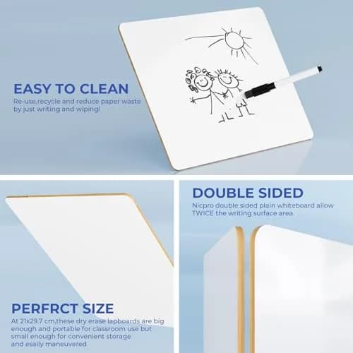 Nicpro 12 x 16 inches Double Sided Dry Erase Lap Board with 3 Pens | Portable Learning Whiteboard for Students thumbnail 3
