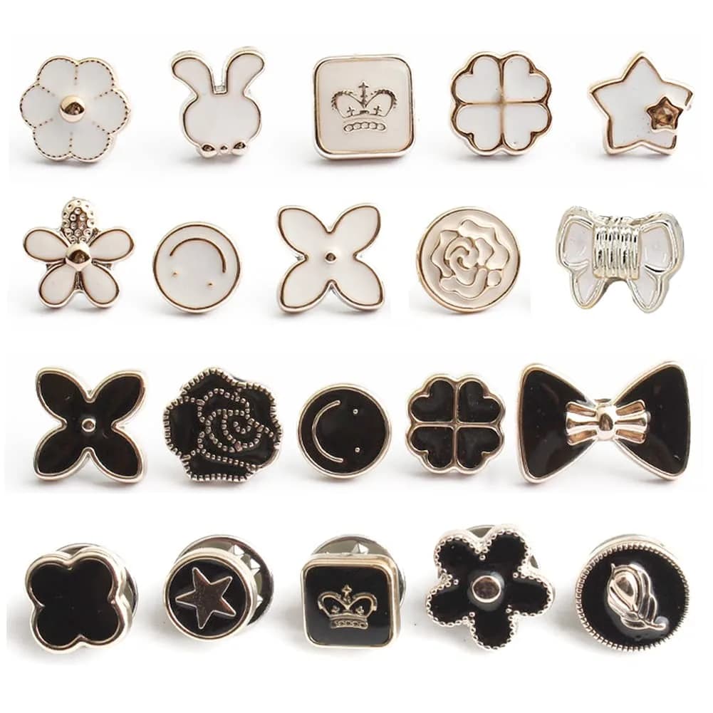 LWQYHTT Women Shirt Brooch Pins 10-13mm | No Sew Enamel Black & White, Reusable, 20 Set