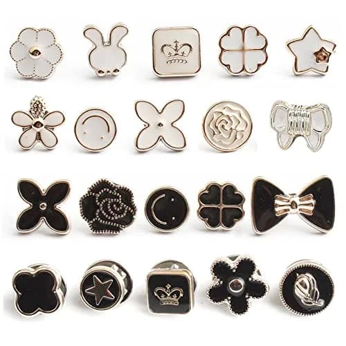 LWQYHTT Women Shirt Brooch Pins 10-13mm | No Sew Enamel Black & White, Reusable, 20 Set thumbnail 1