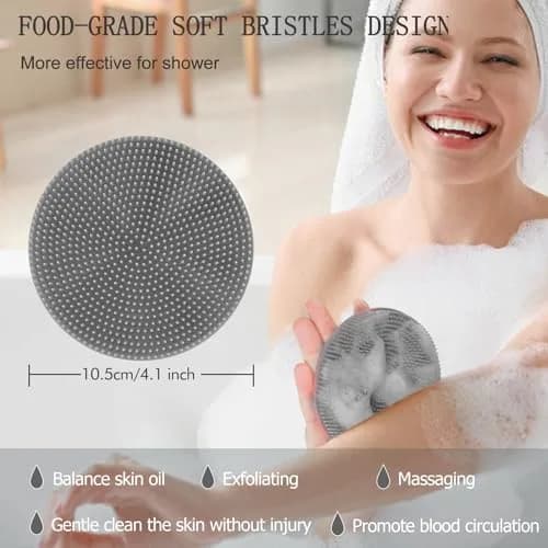 INNERNEED Food-Grade Silicone Body Scrubber Shower Brush Gray | Gentle Exfoliation for All Skin Types thumbnail 5