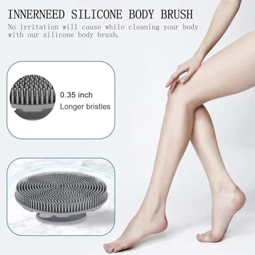INNERNEED Food-Grade Silicone Body Scrubber Shower Brush Gray | Gentle Exfoliation for All Skin Types thumbnail 2
